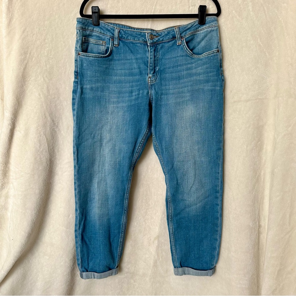 Topshop Moto Lucas Cuffed‎ Cropped Blue Jeans Size 32/30 Denim